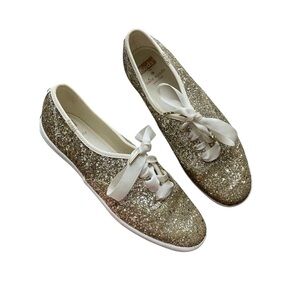 Keds Kate Spade Sneaker Tennis Shoe Womens 8 Glitter Sparkle Wedding Gold Bridal